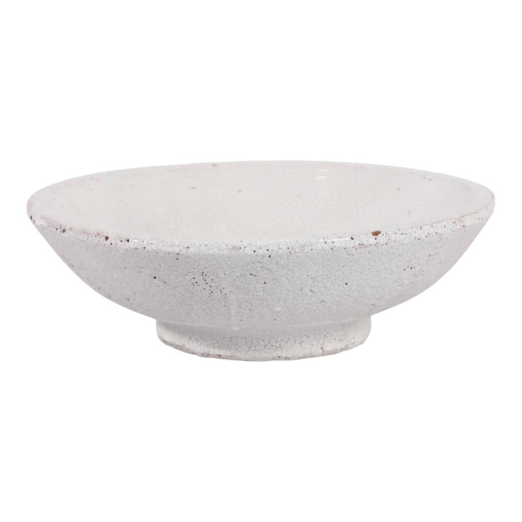 Decorative Bowl - White Terracotta Crackle Finish, 12 in.