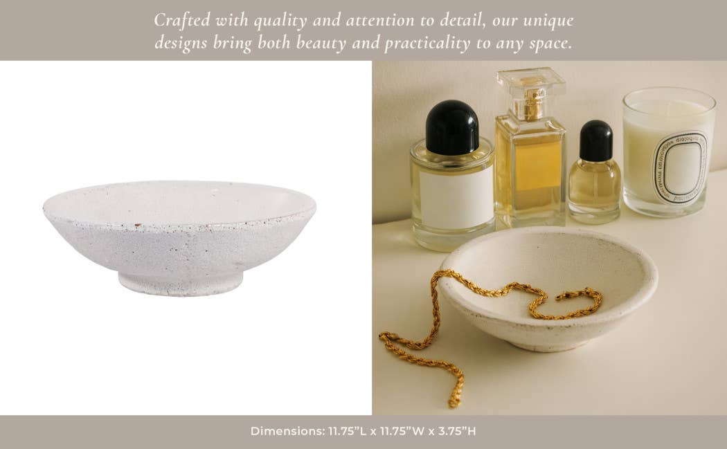 Decorative Bowl - White Terracotta Crackle Finish, 12 in.