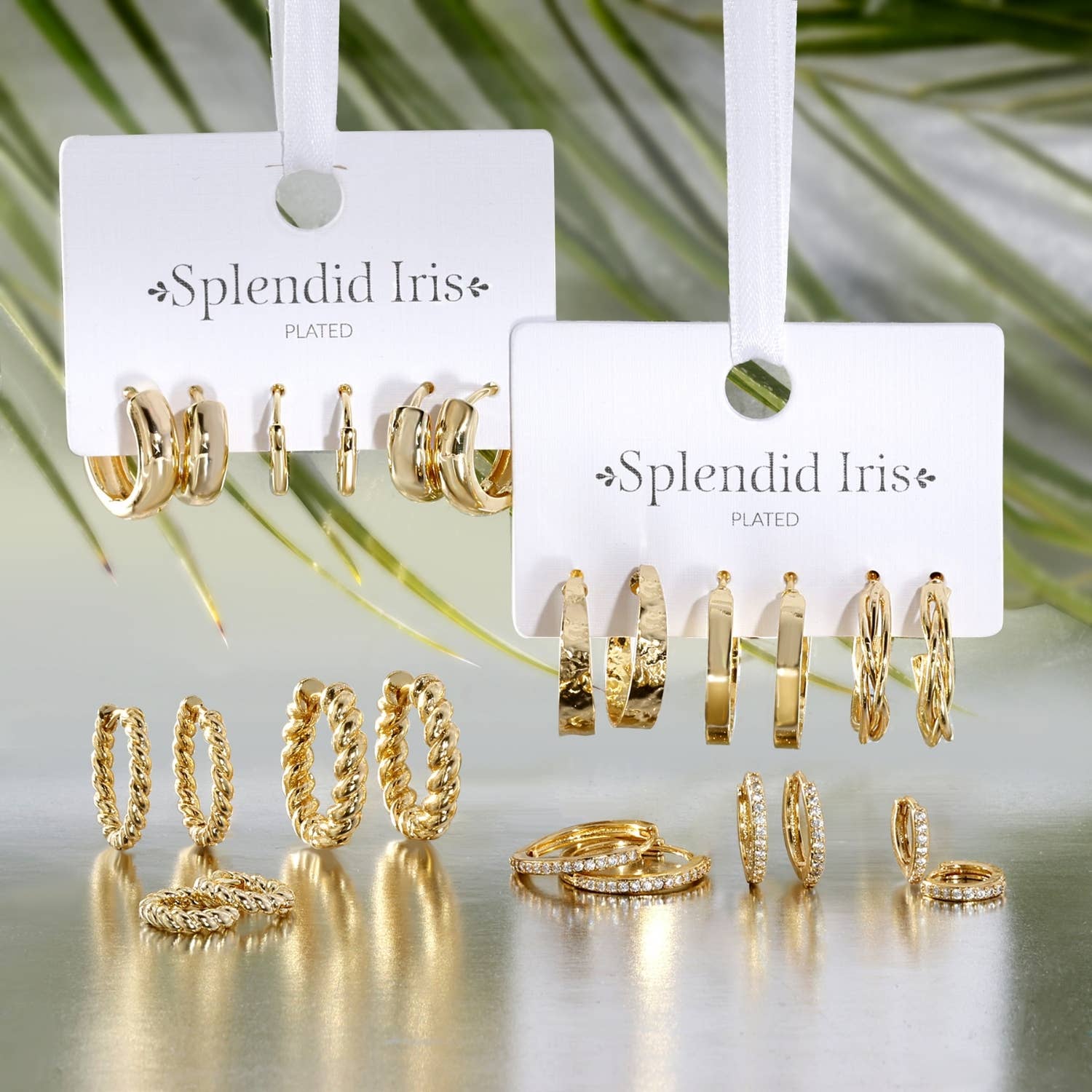 Combo 3, Delicate Pave Huggies: Gold