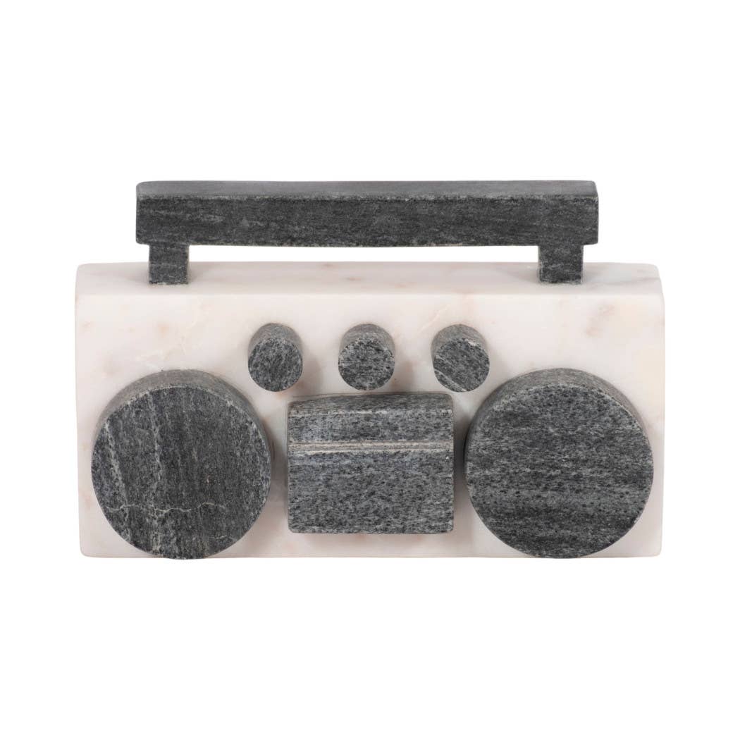 Decorative Figurine - White/Black Marble Boombox, 5 in.