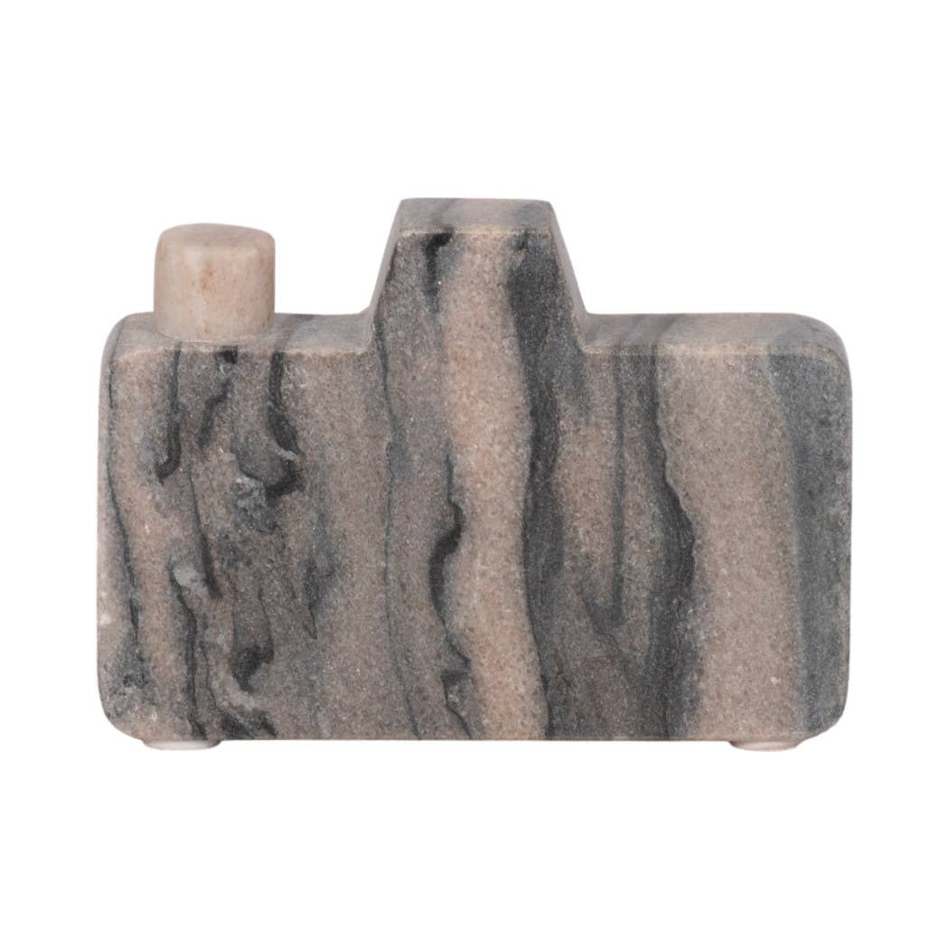 Decorative Figurine - Multicolor Marble Camera Shape,  5 in.