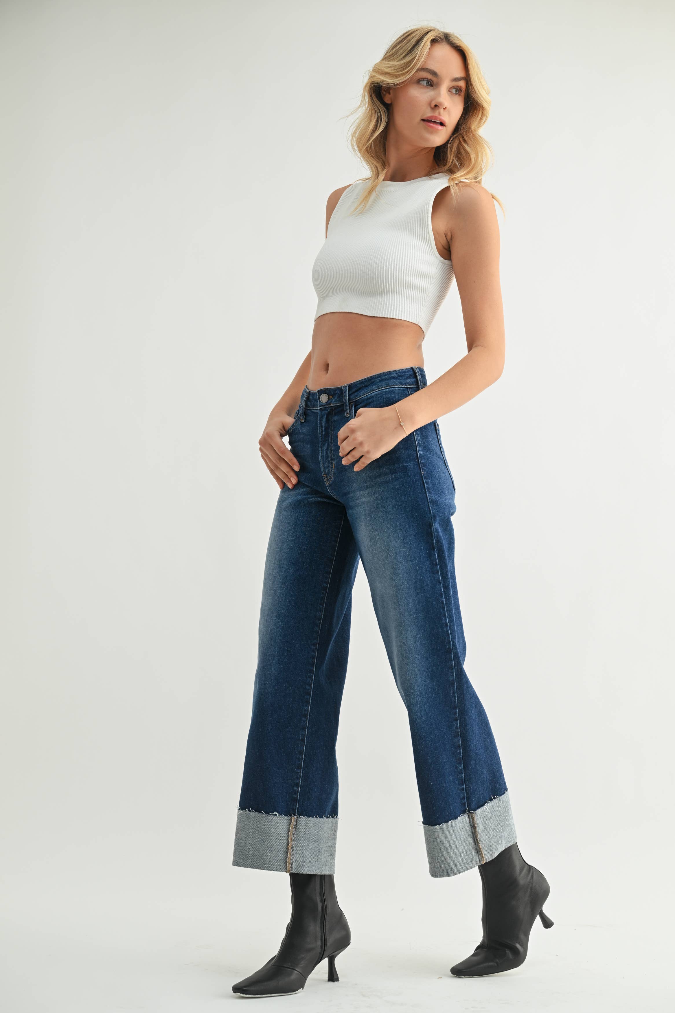 *PREORDER* JB COLLECTION Scissor Cut Cuffed Wide Leg