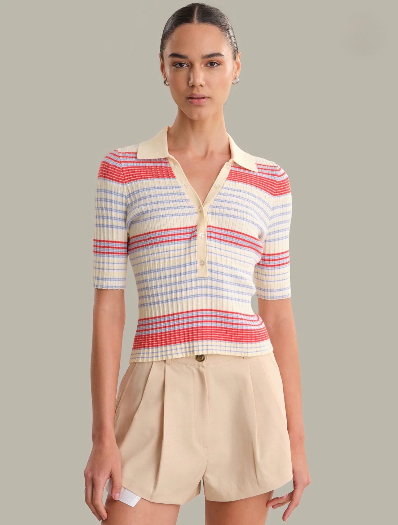 525 AMERICA Calla Striped Polo Top in Bright Multi Stripe