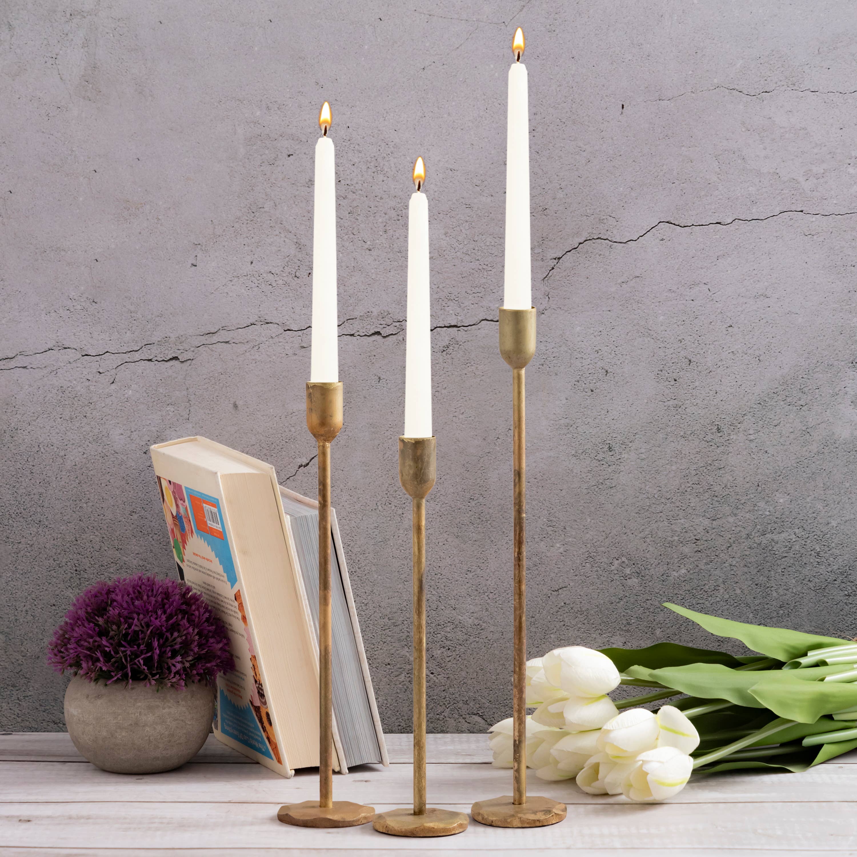 BIDK Candle Holder H 10.25" x Dia 2.25" Old Brass: OLD BRASS / IRON