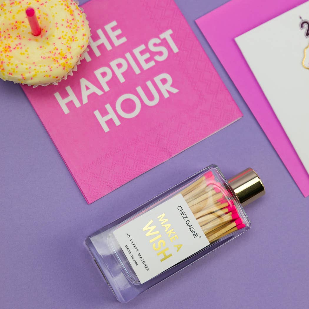 Make A Wish - Birthday Glass Bottle Safety Matches - Bright Pink