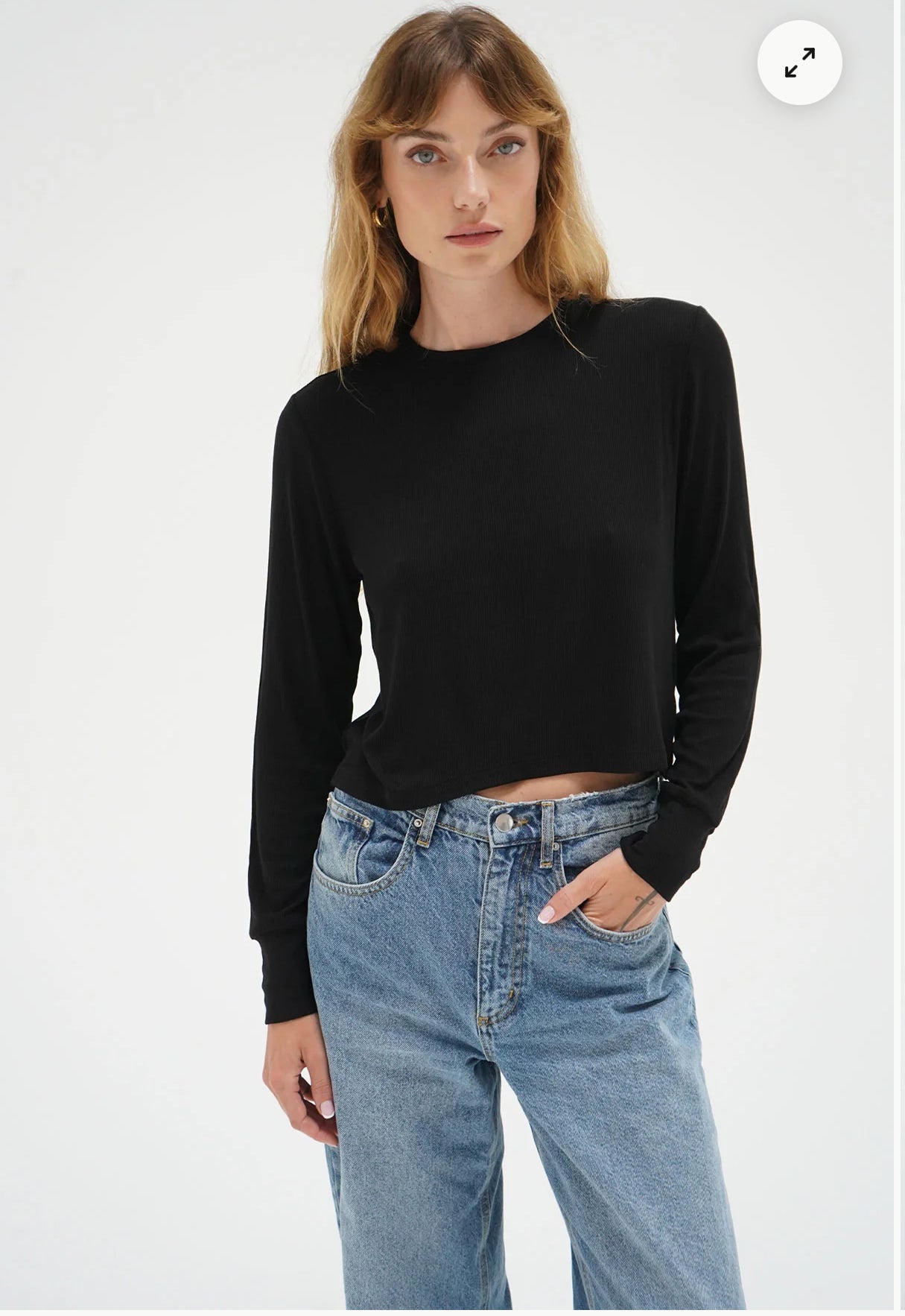 LNA Long Sleeve Ribbed Black Crew