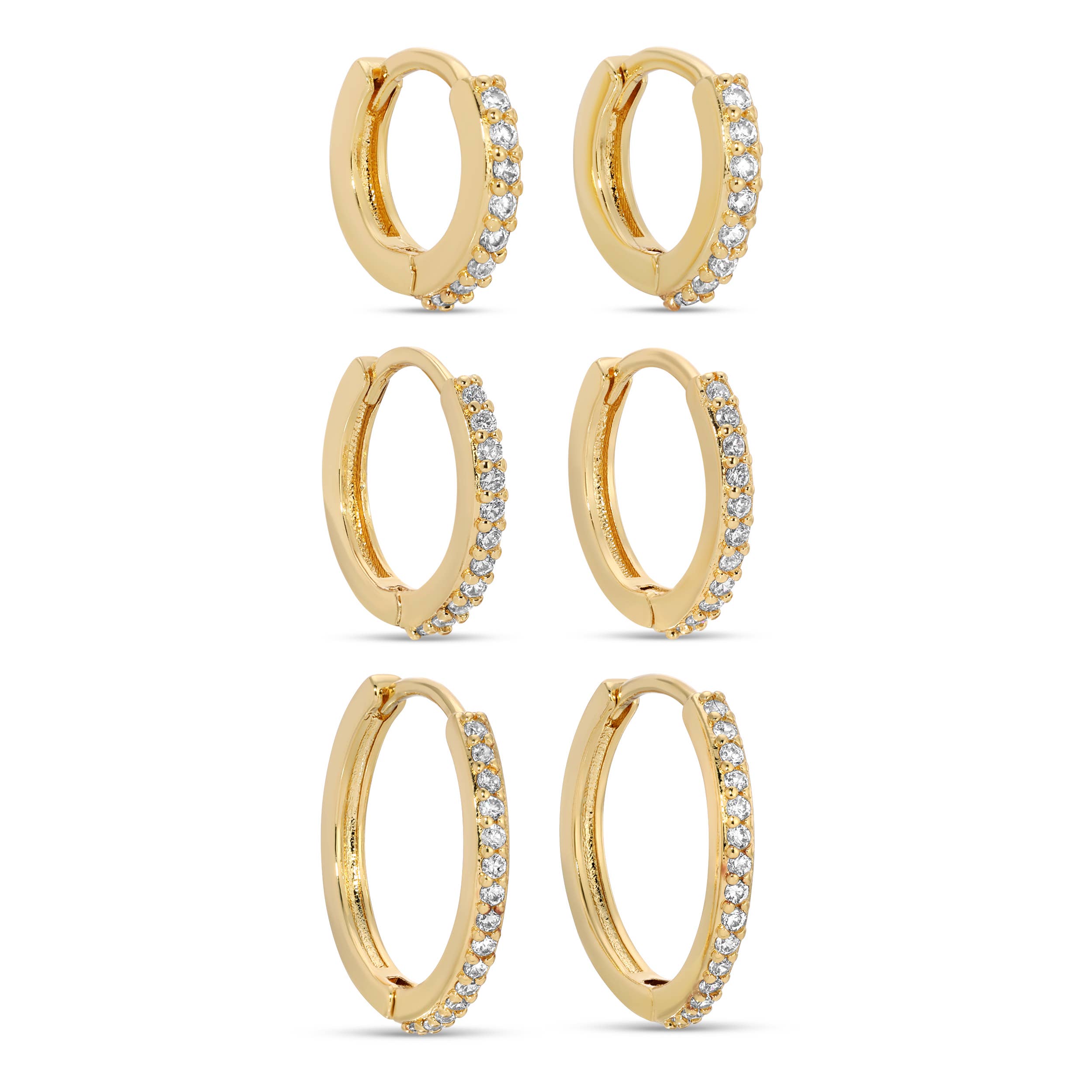 Combo 3, Delicate Pave Huggies: Gold