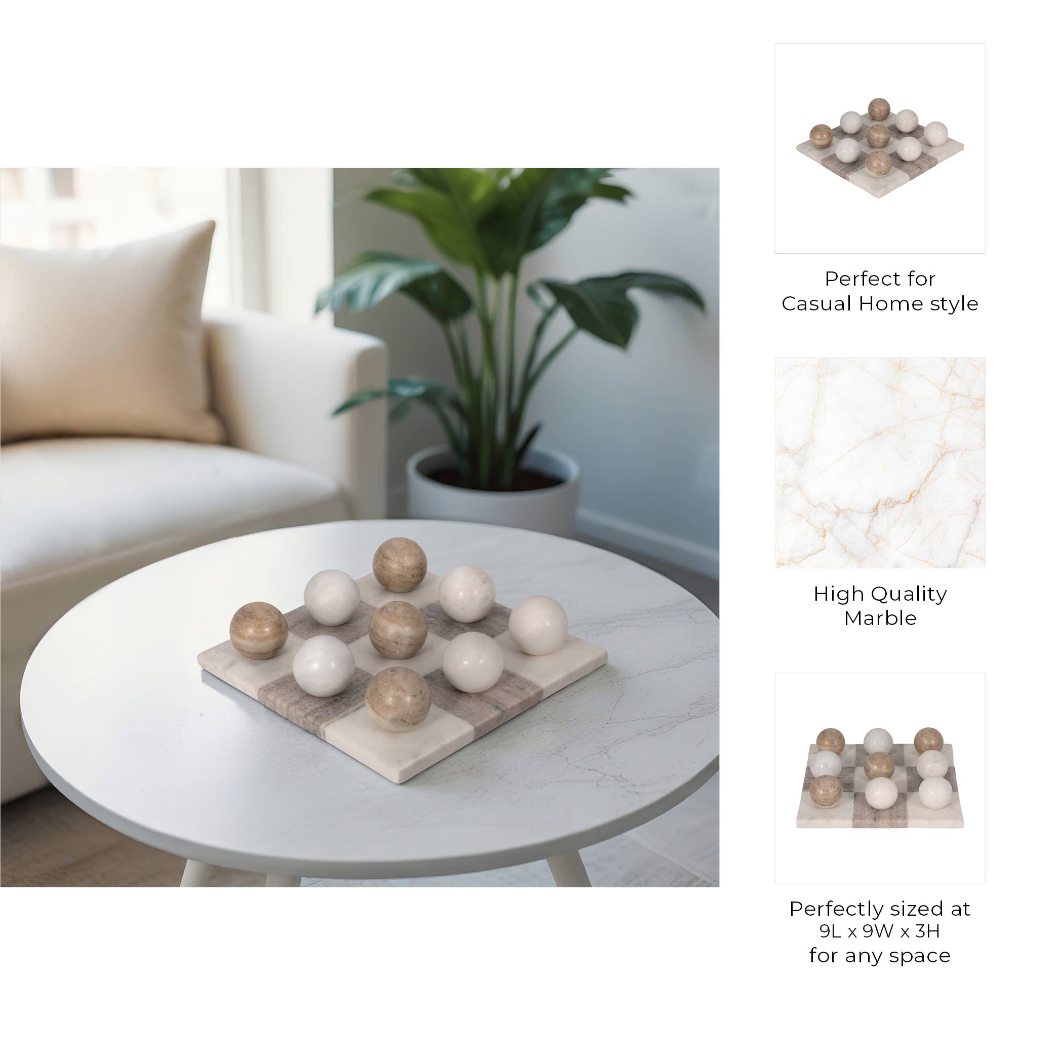 Table Top Game - Ivory Marble Elegant Tic-Tac-Toe, 9 in.