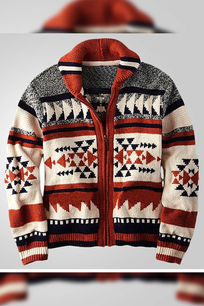 Men's Aztec Knitting Western Cardigan