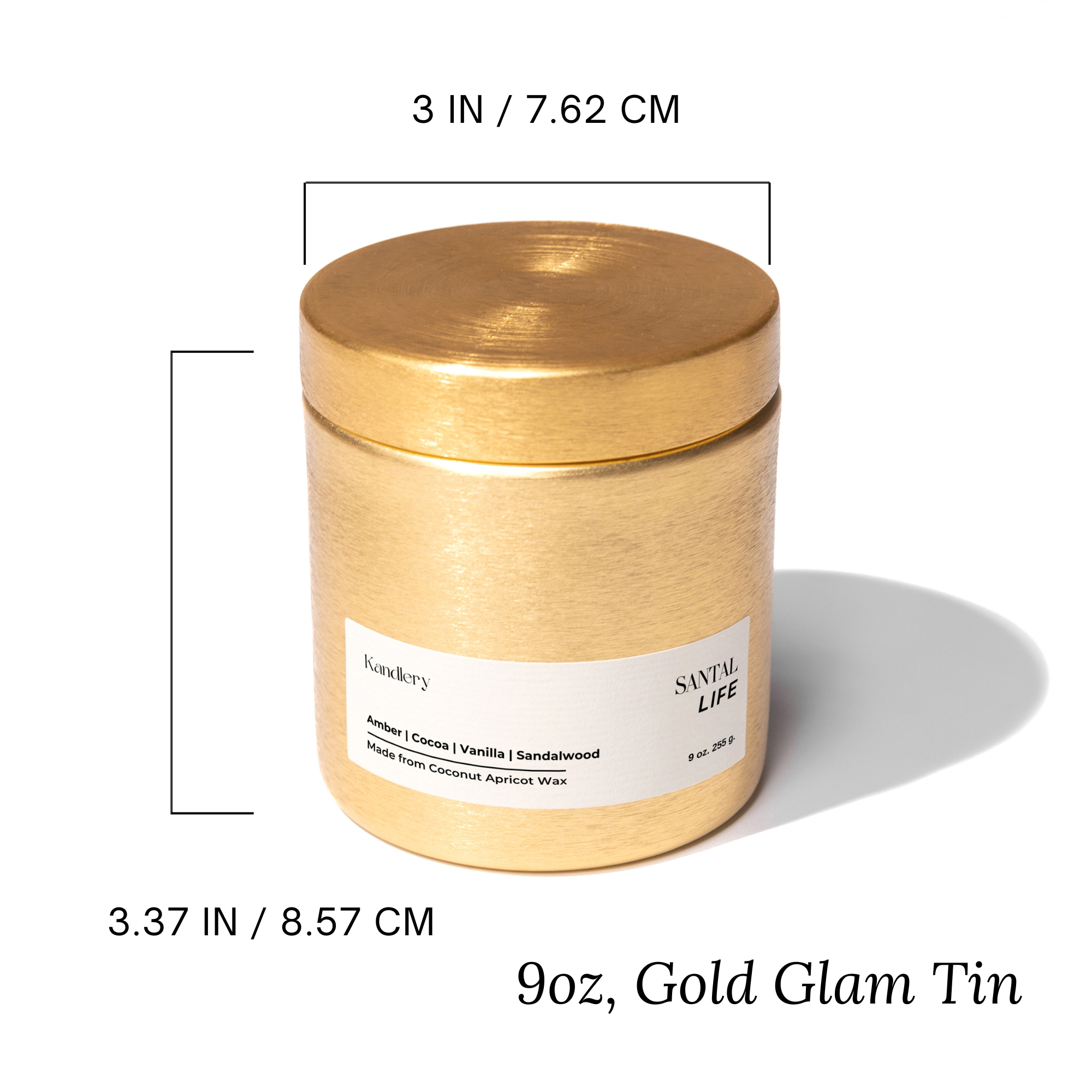 White Label Candle | 9 oz Gold Jar Eco Luxury | Coconut Wax: *Best Seller* Santal Life / Wood Wick