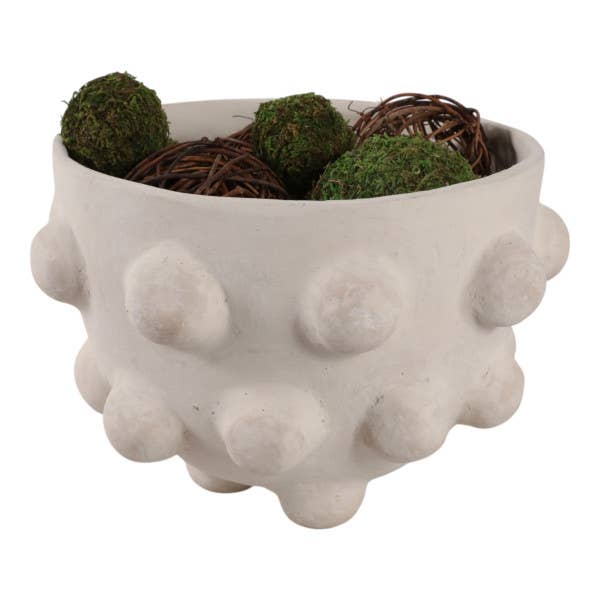 Decorative Bowl - White Ceramic Hobnail Exterior, 6 in.