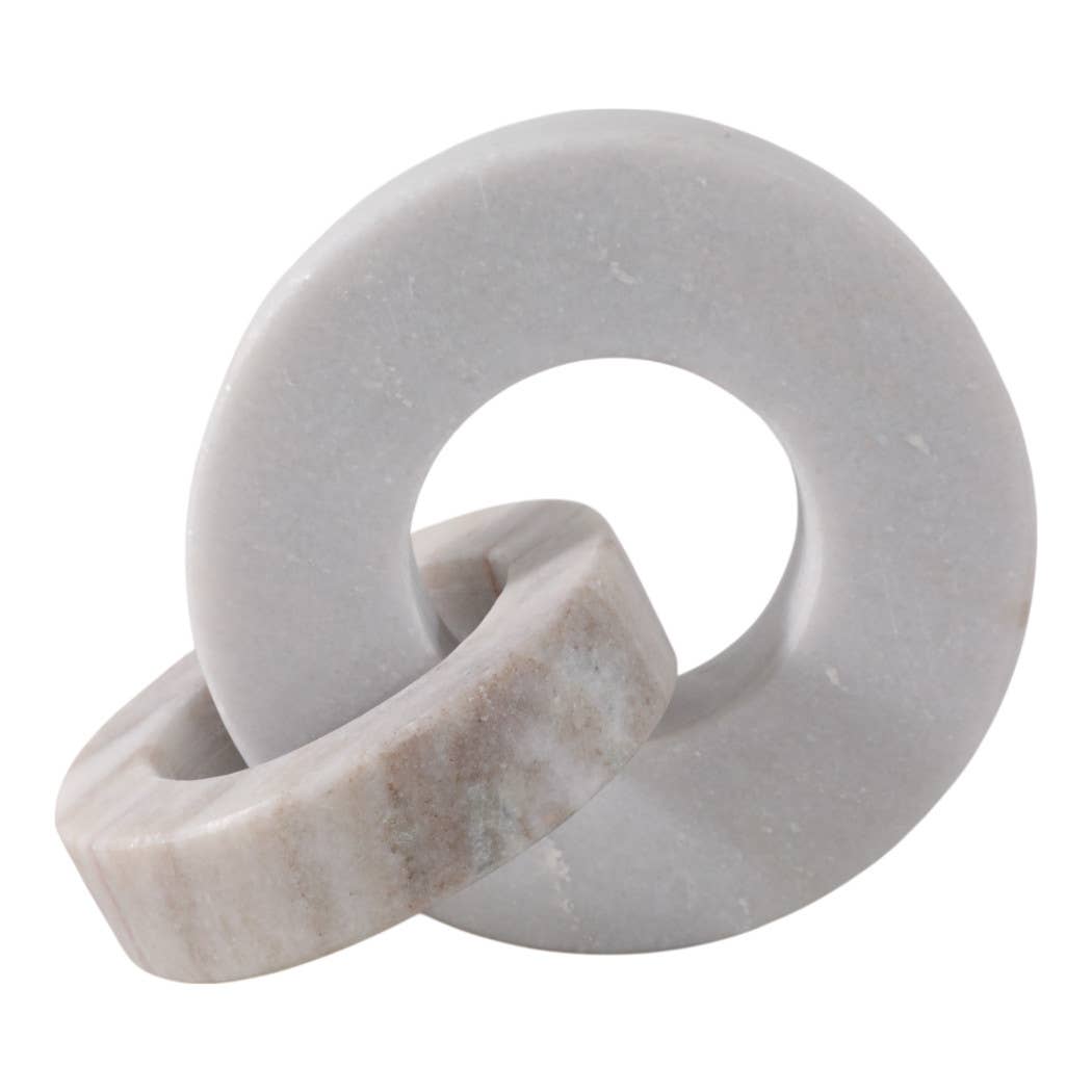 Sculpture Double Ring - White/Beige Marble Finish, 6 in.