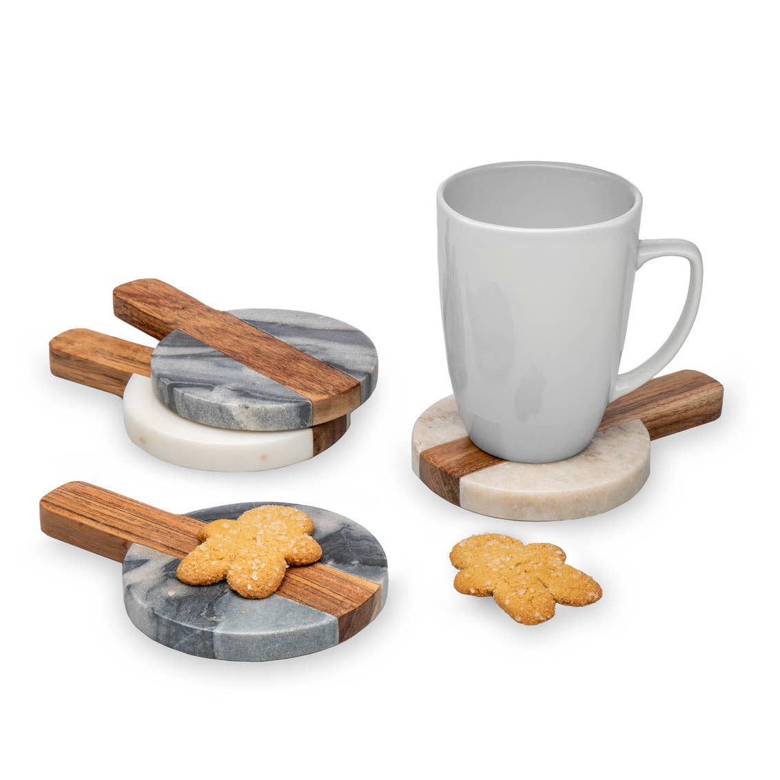 Set of Four Marble/wood Coasters