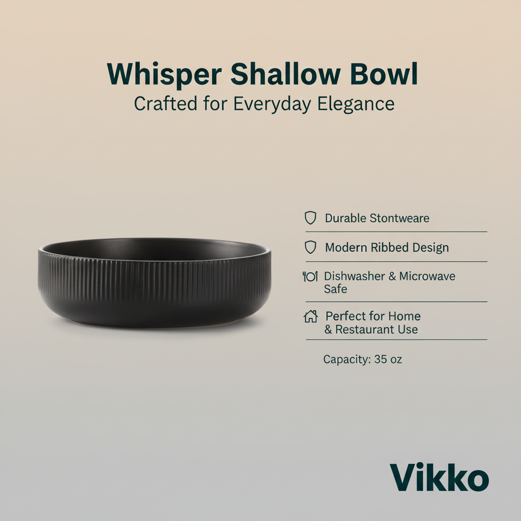VIKKO Whisper Shallow Bowl in Black, 35 oz