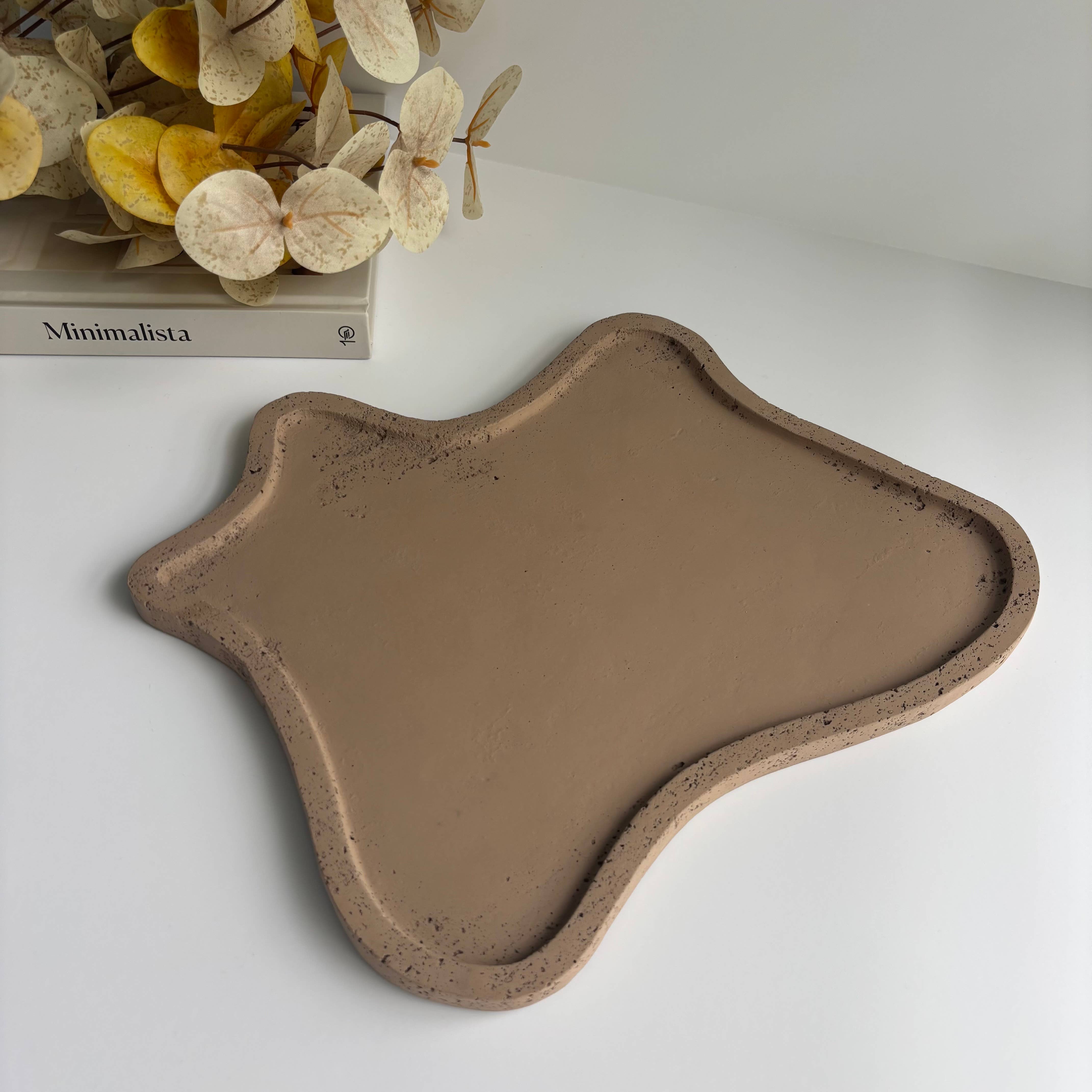 Nyx- Organic Concrete Tray | Centerpiece | Decorative Tray: Black Fusion Marble