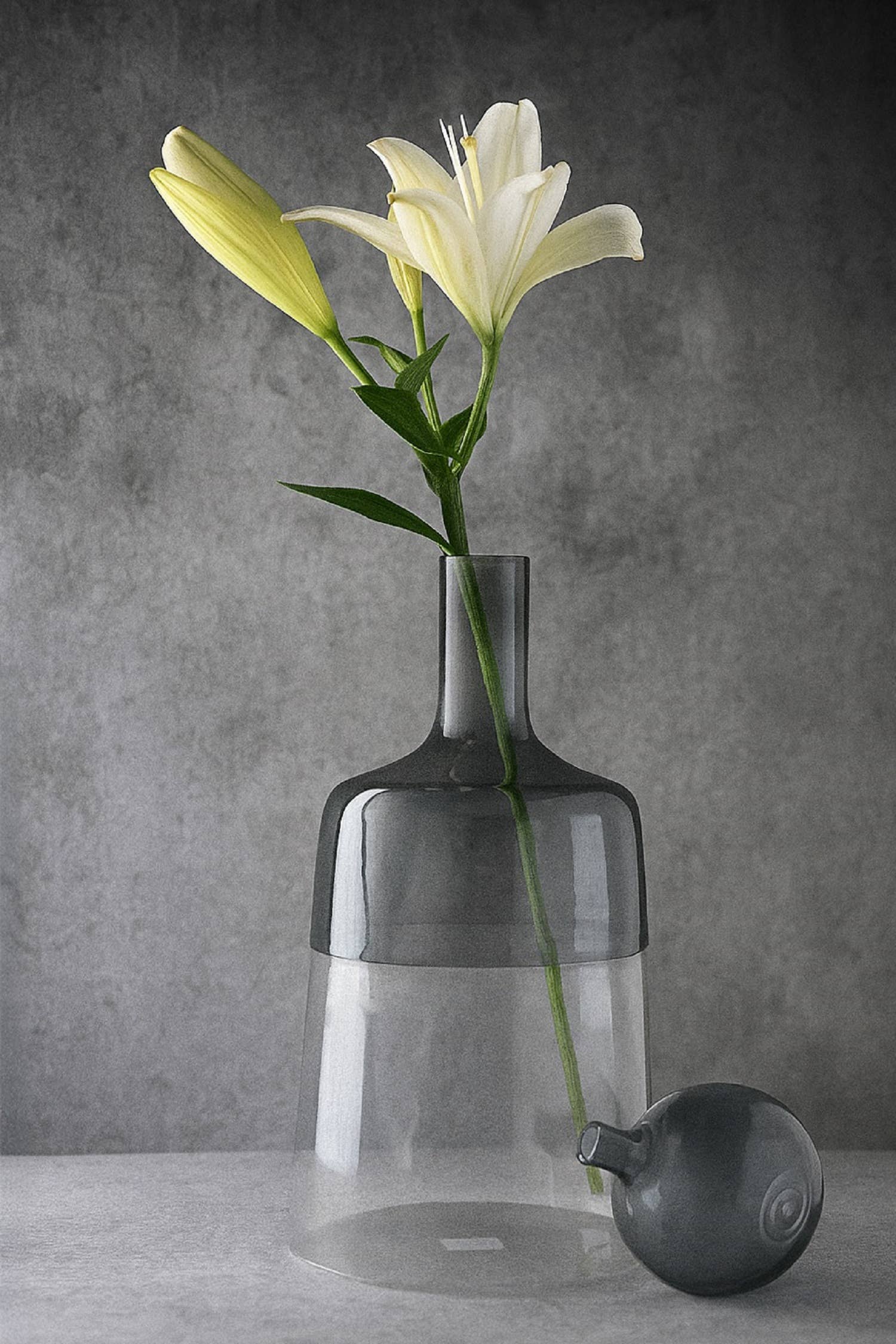 Decorative Glass Bottle: Clear & Gray