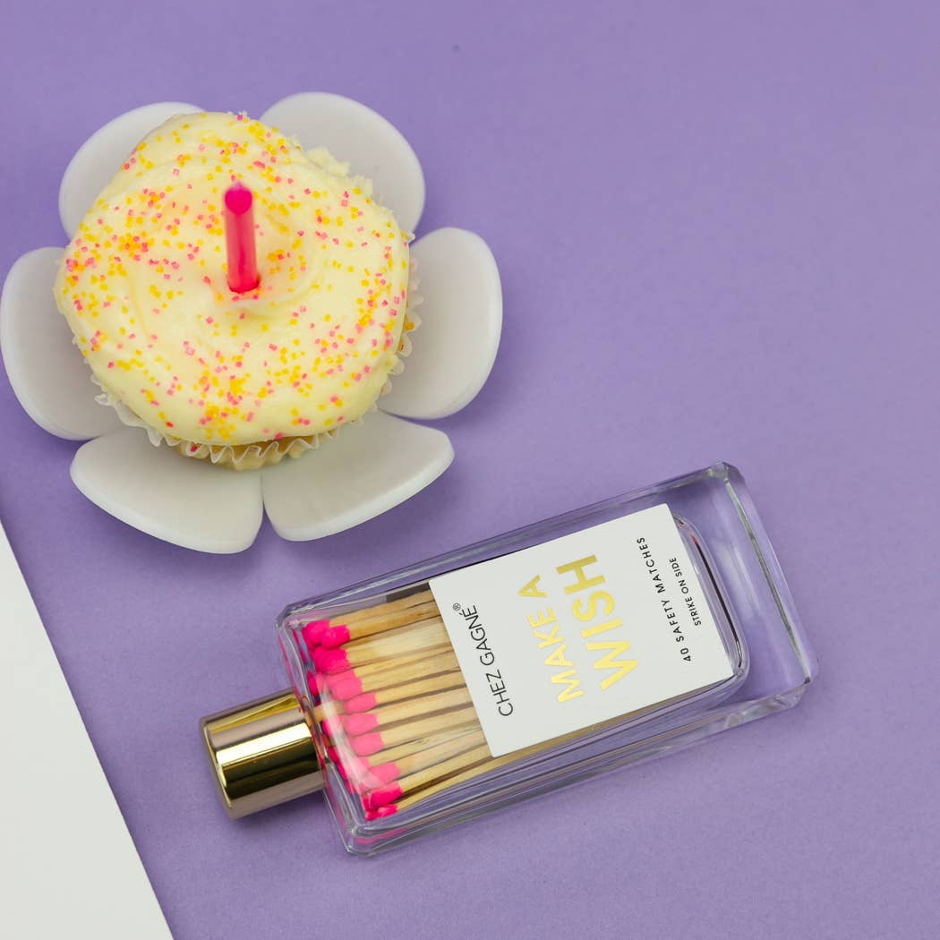Make A Wish - Birthday Glass Bottle Safety Matches - Bright Pink