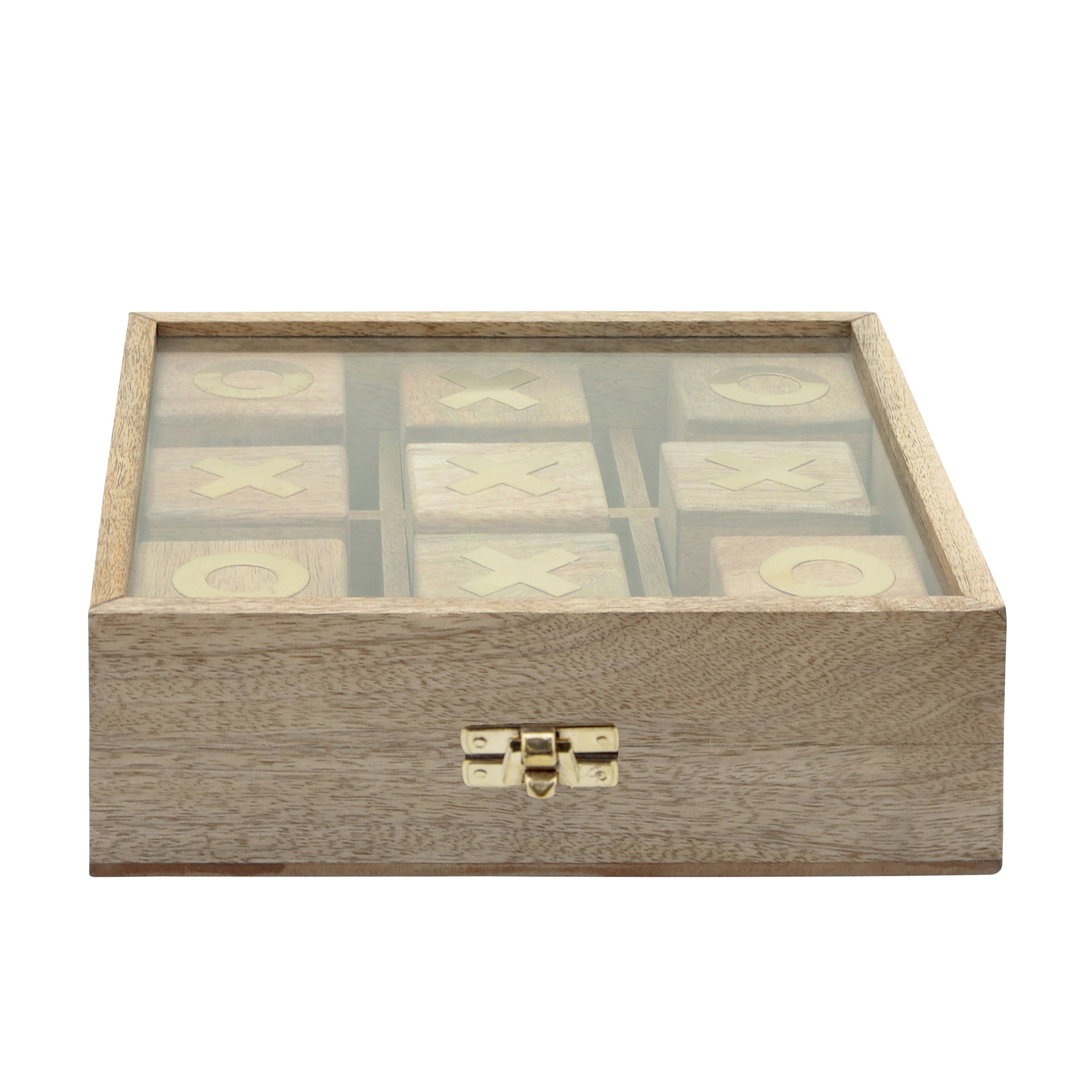Tic-Tac-Toe Game Set - Brown Wood/Glass Square