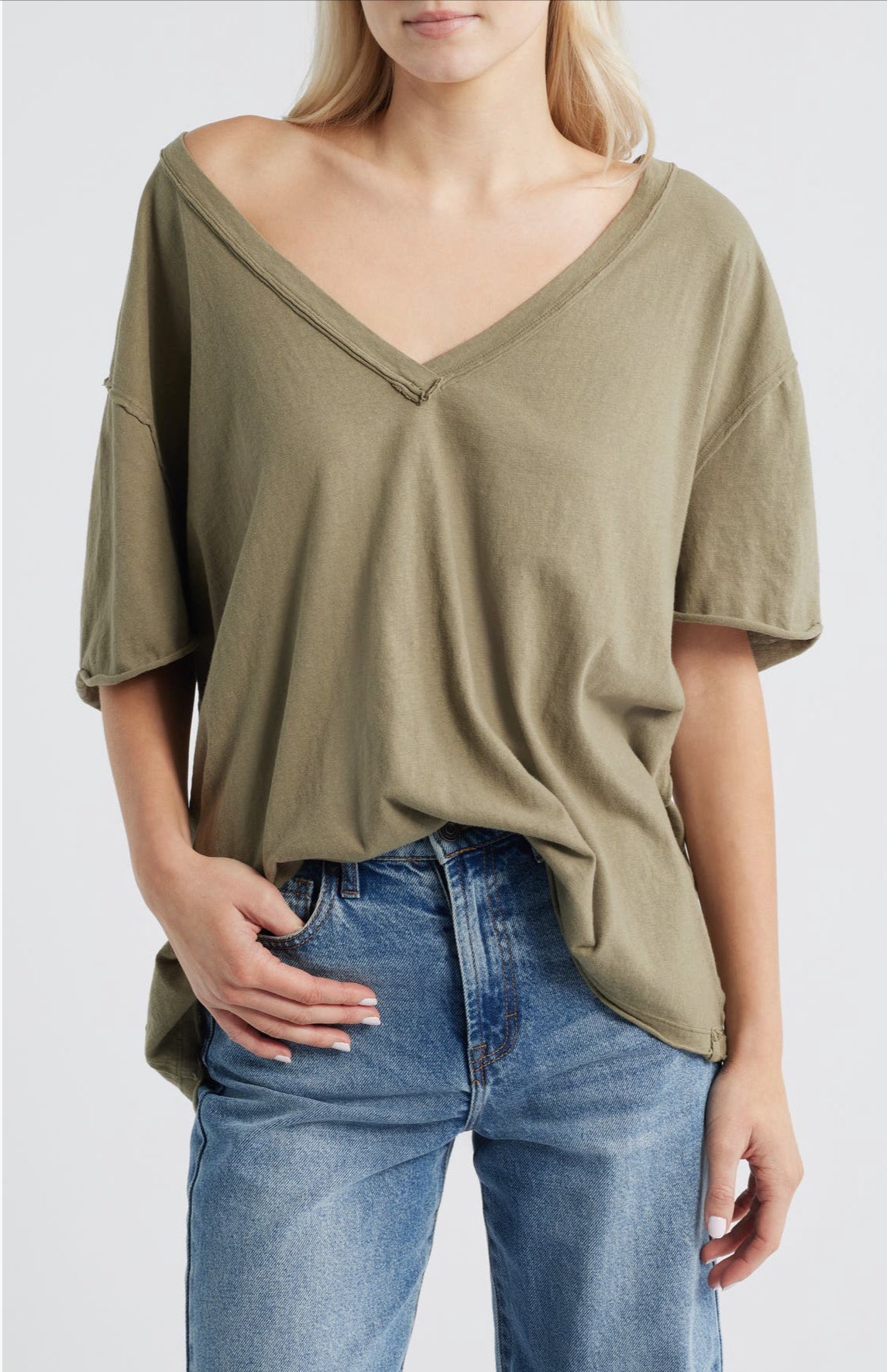 Free People Nina V-Neck Cotton T-Shirt