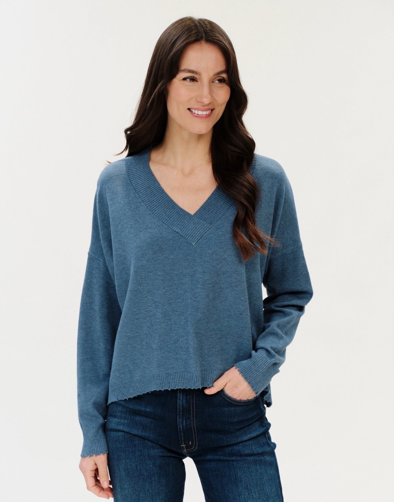 Six Fifty Geneva Frayed V-Neck Sweater