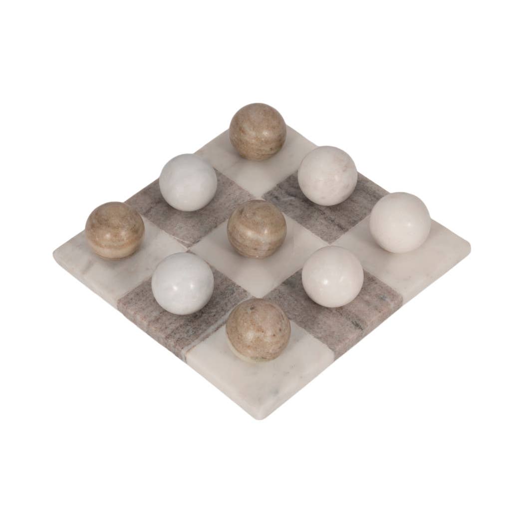 Table Top Game - Ivory Marble Elegant Tic-Tac-Toe, 9 in.