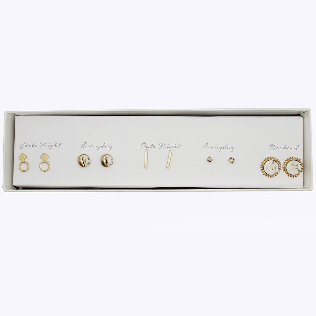 5 Pairs Multipack Stud Earrings Set with Gift Box: MIT / ONE SIZE