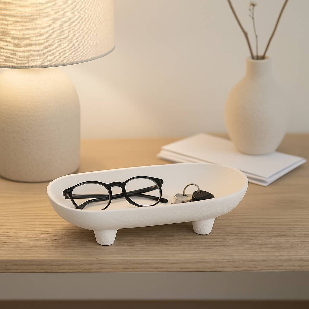Decorative Bowl - White Ceramic Rounded Rectangle, 10 in.