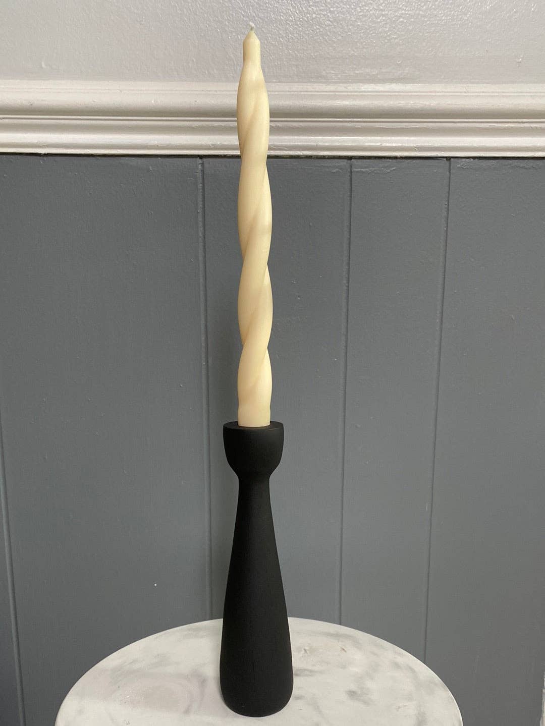 Taper Holder | Candle Holder | Candelabra 9”: Light Gray & Gold