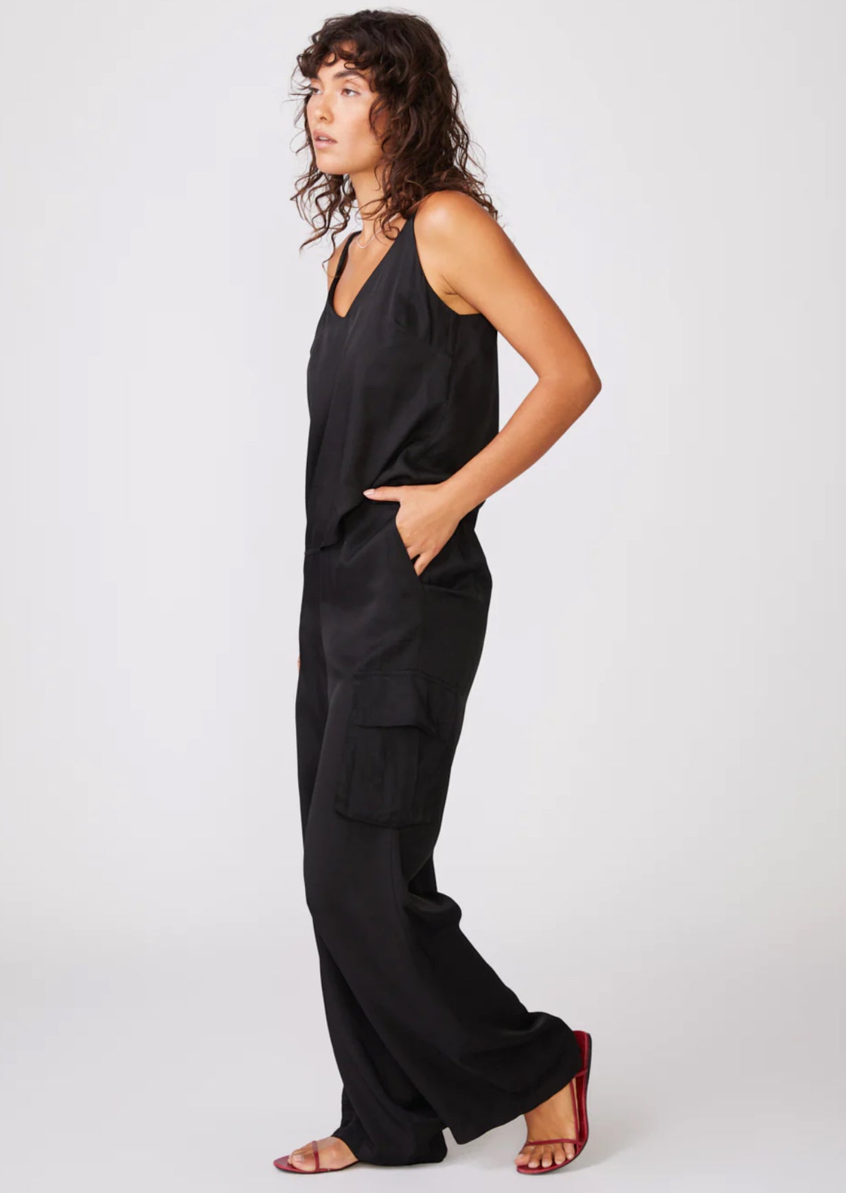 STATESIDE Viscose Black Satin Cargo Pant-Apparel-The Life ™ Boutique | Westfield, NJ-m-The Life ™ Boutique | Westfield, NJ