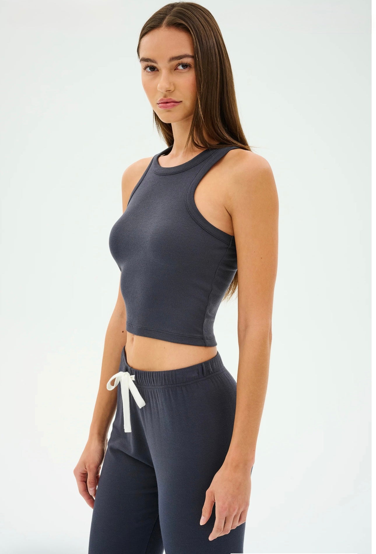 STATESIDE Fine 2x1 Rib Cropped High Neck tank