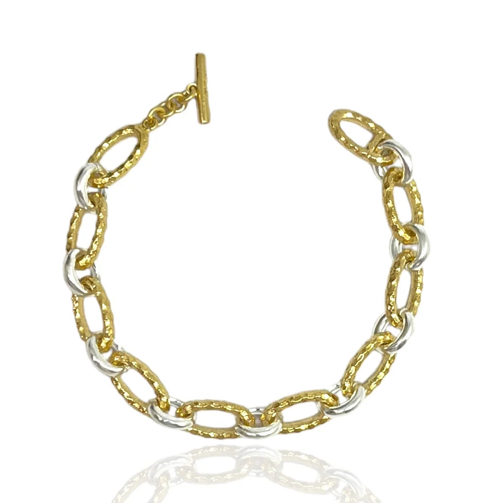 TAT2 DESIGNS Gold Two-Toned Ravelle Thin Hammered Chain Bracelet
