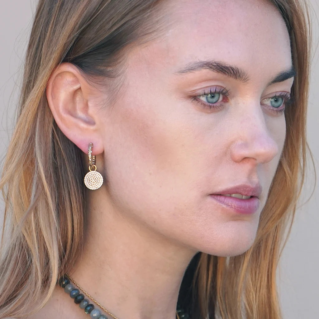 TAT2 DESIGNS Gold Crystal Huggies with Slide On Pavé Disc
