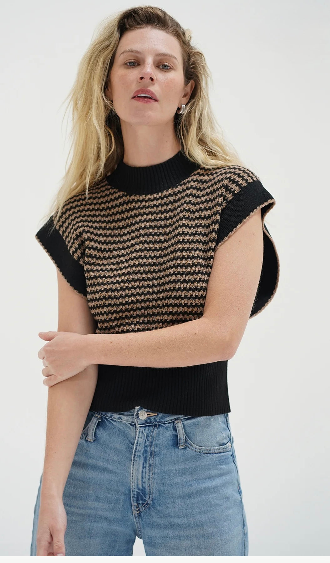 LNA Ellisa Sleeveless Sweater Latte- Stripe