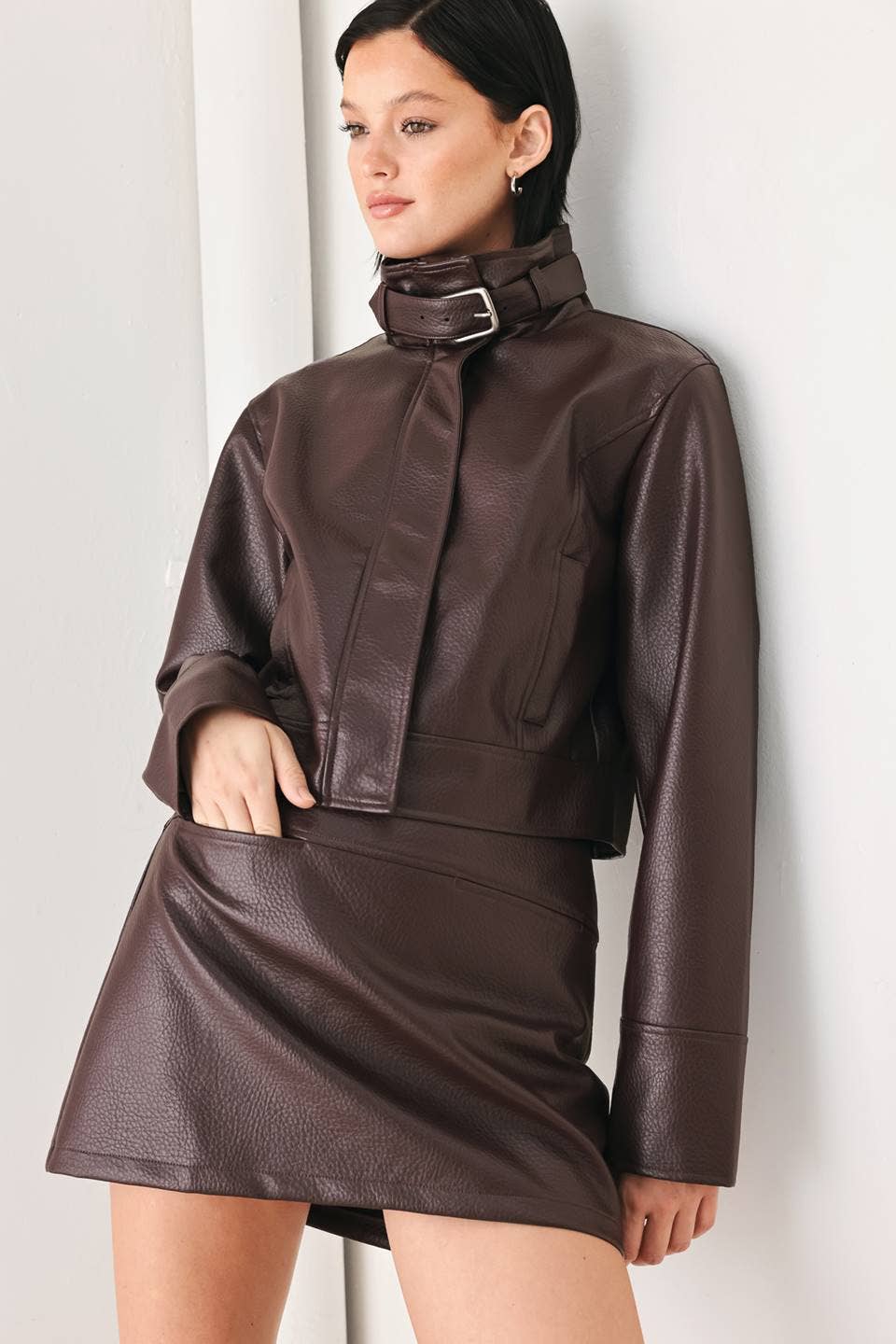 *PREORDER* FLYING TOMATO Brown Faux Leather Skort