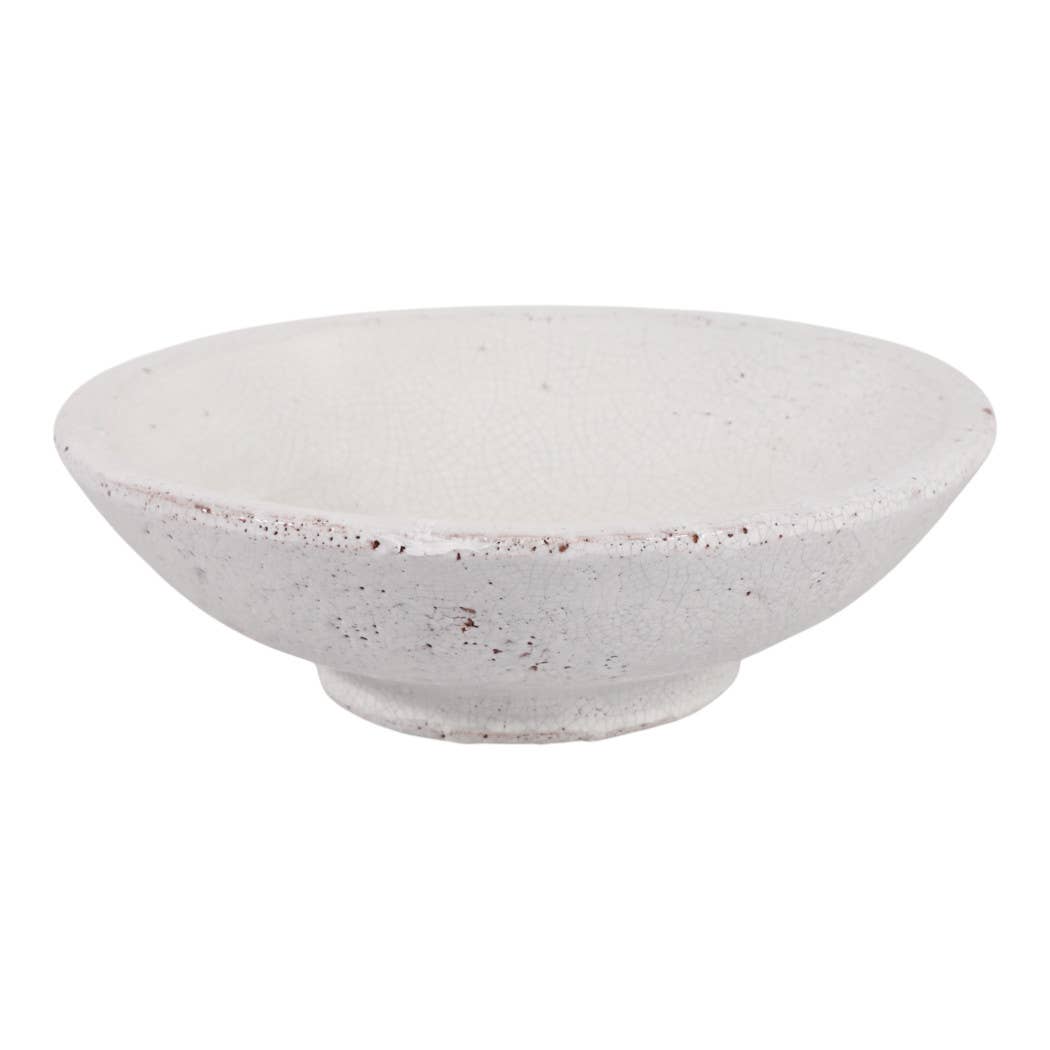 Decorative Bowl - White Terracotta Crackle Finish, 12 in.