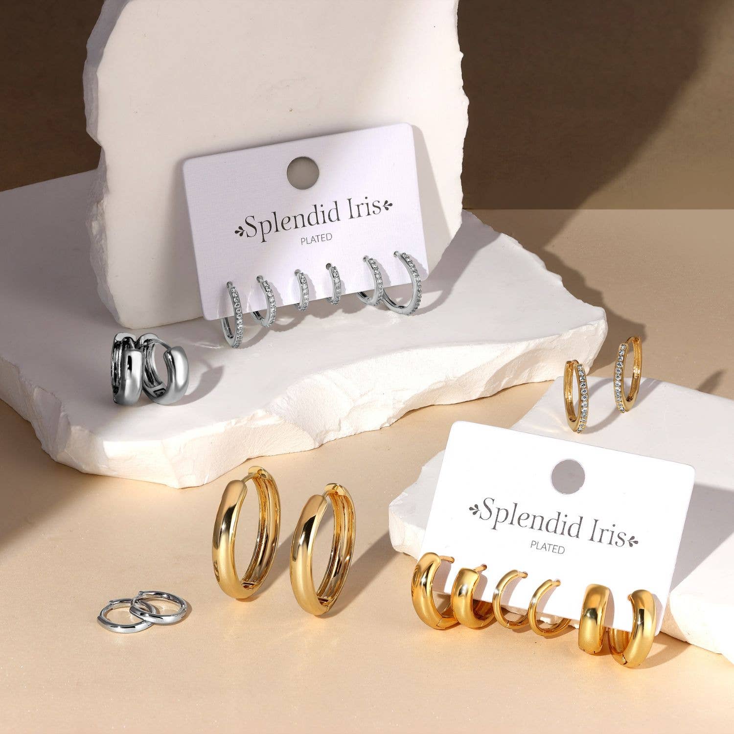 Combo 3, Delicate Pave Huggies: Gold