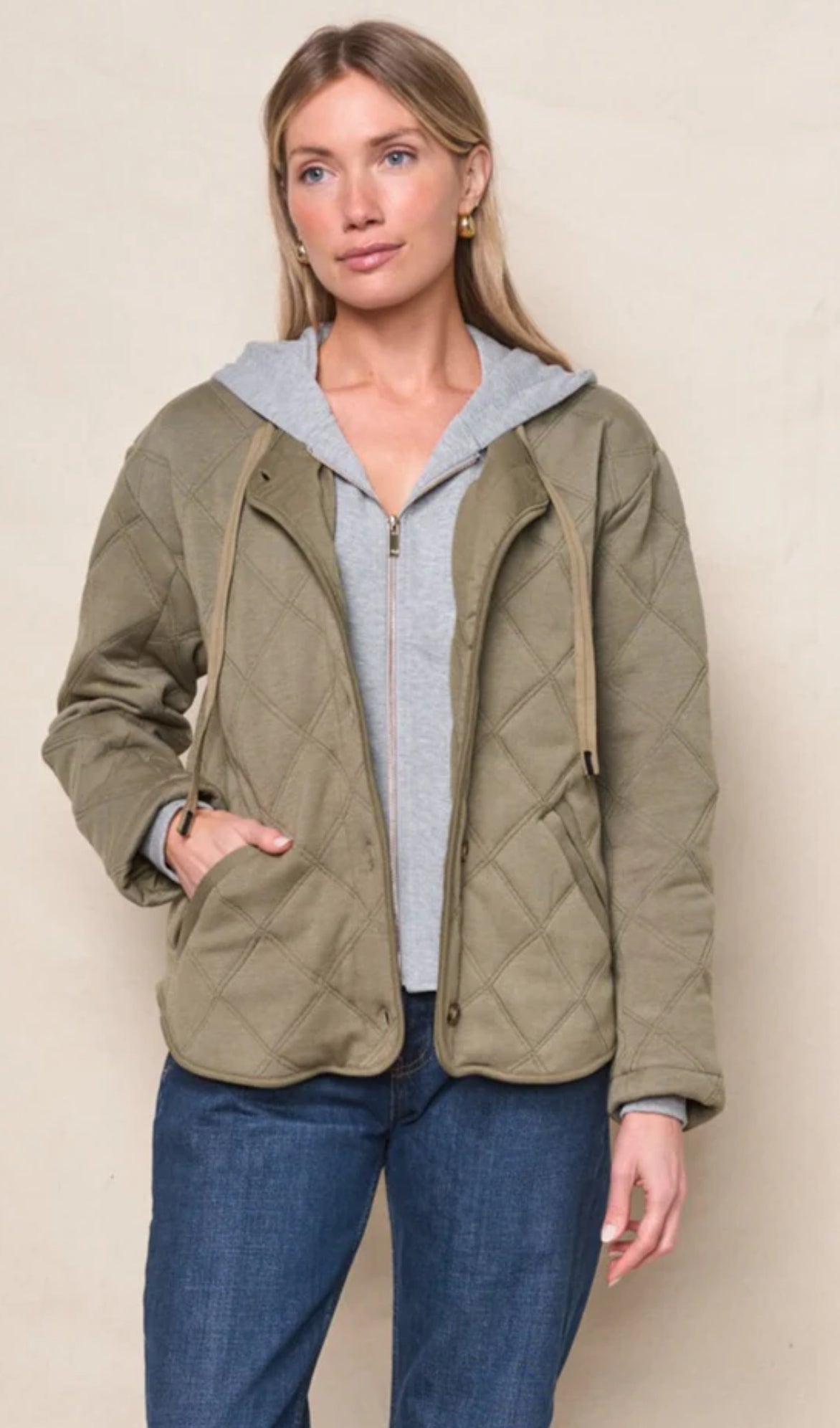 STATESIDE Quilted Hooded Jacket in Thyme