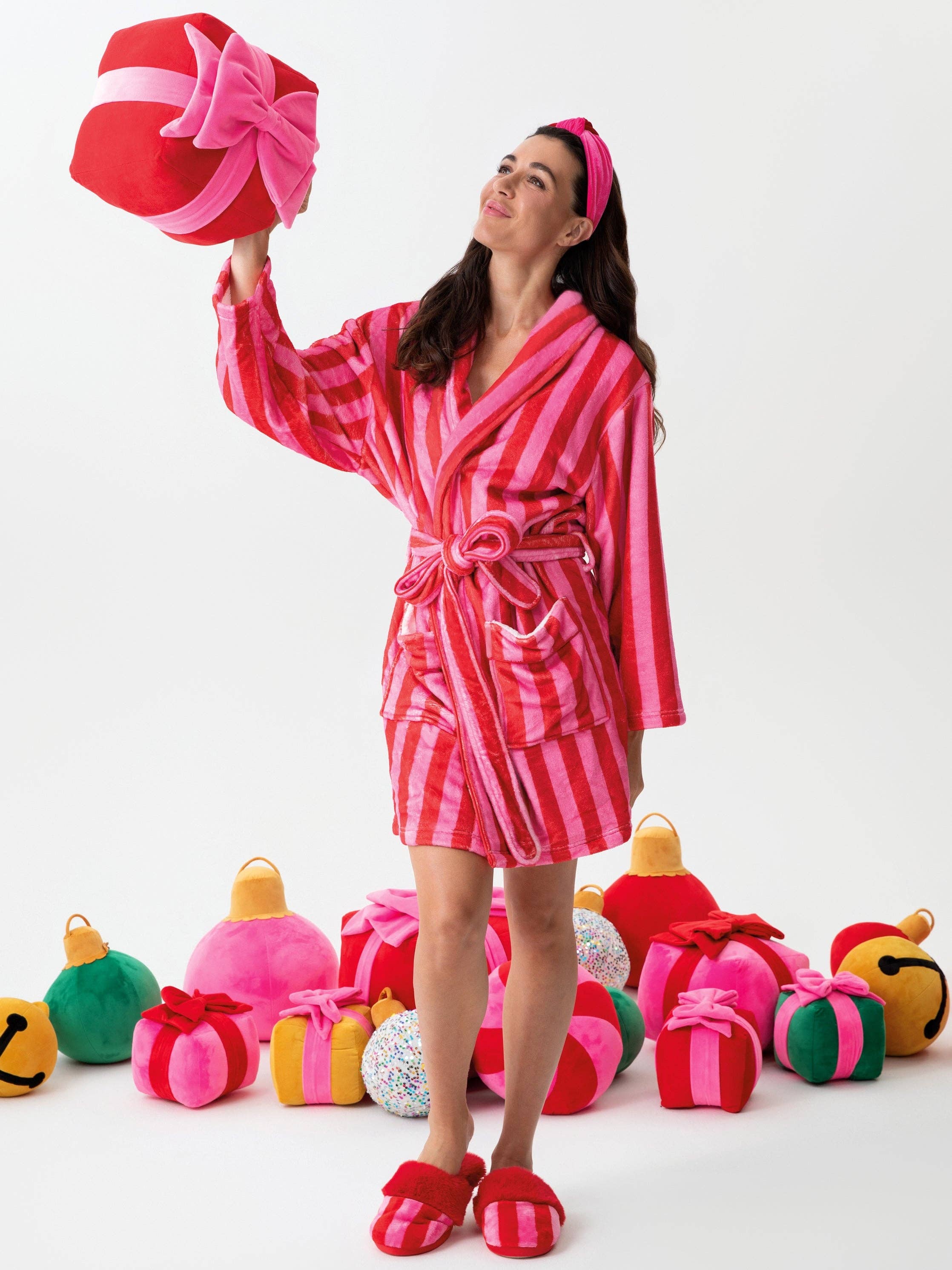 FELICITY STRIPE SLIPPERS, RED: L/XL