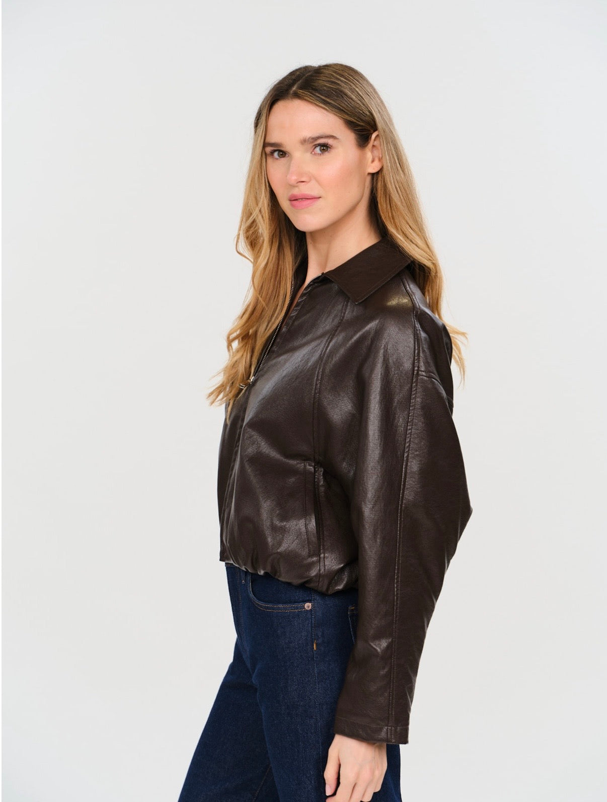 *PREORDER* SIX/FIFTY Valeria Faux Leather Bubble Bottom Bomber Jacket