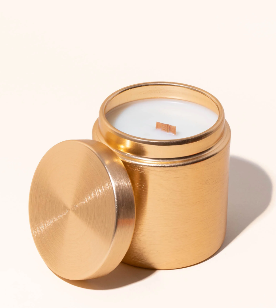 White Label Candle | 9 oz Gold Jar Eco Luxury | Coconut Wax: *Best Seller* Santal Life / Wood Wick