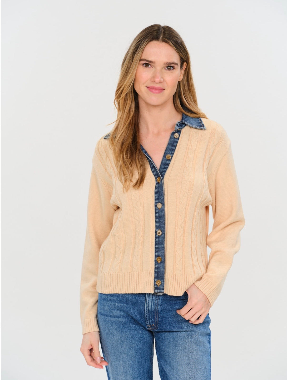*PREORDER* SIX/FIFTY Kai | Denim Mixed Media Sweater