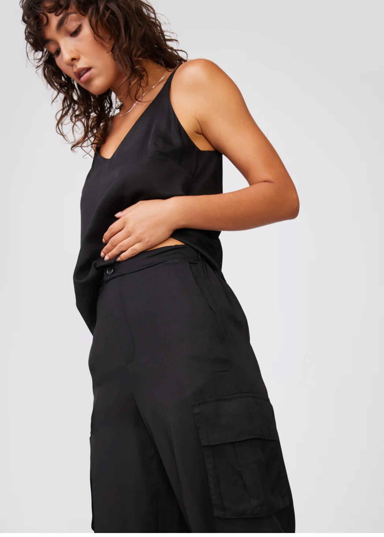 STATESIDE Viscose Black Satin Cargo Pant-Apparel-The Life ™ Boutique | Westfield, NJ-m-The Life ™ Boutique | Westfield, NJ