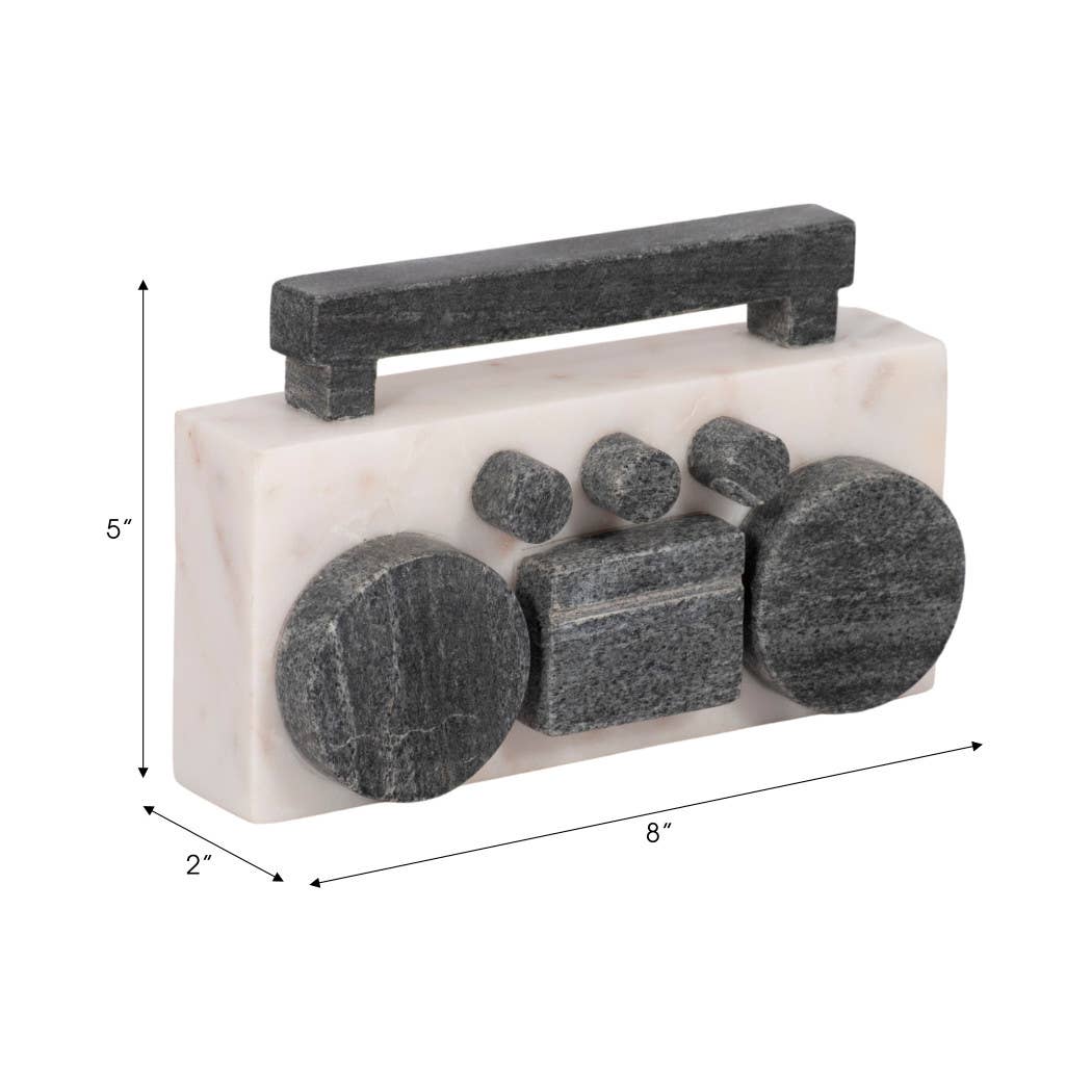 Decorative Figurine - White/Black Marble Boombox, 5 in.