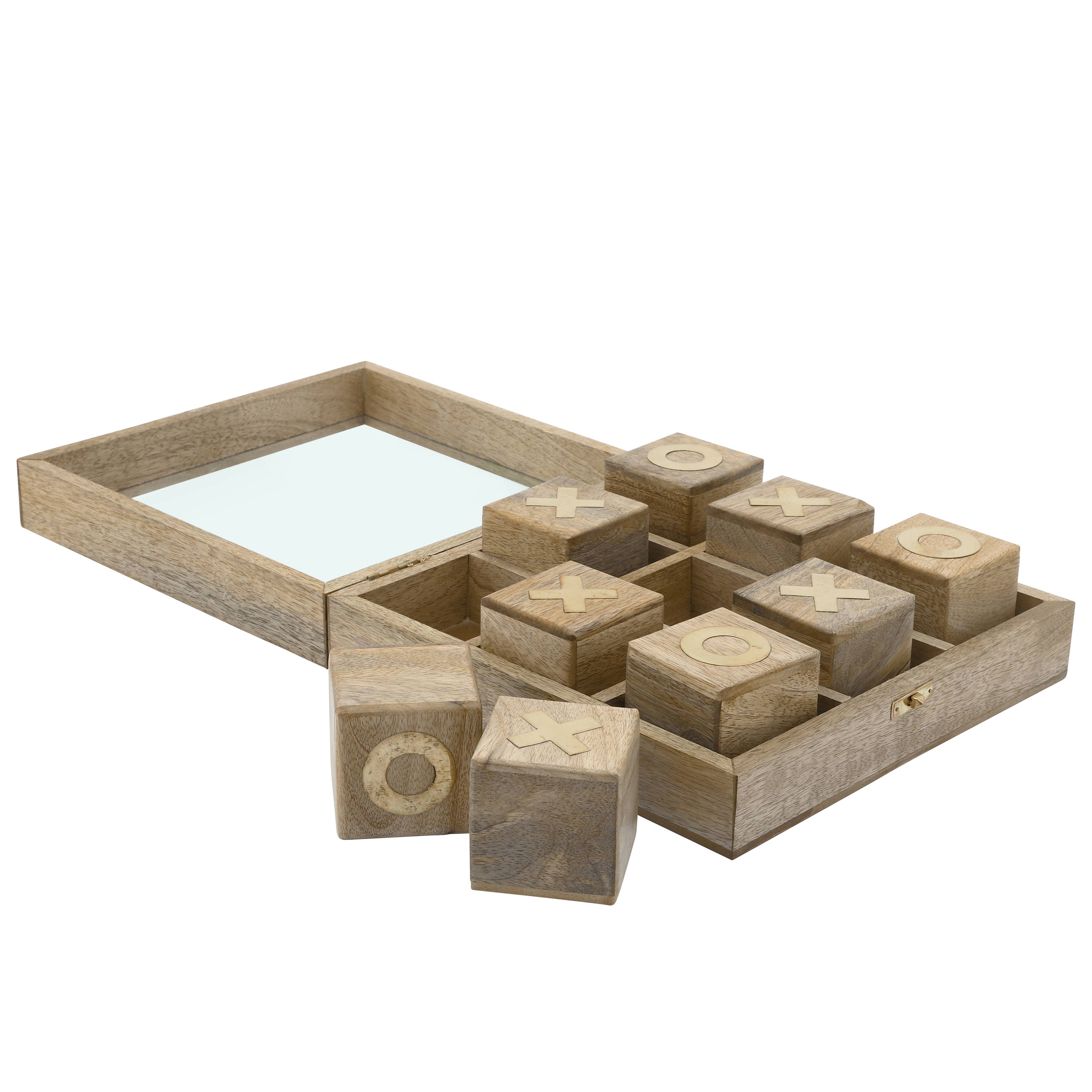 Tic-Tac-Toe Game Set - Brown Wood/Glass Square