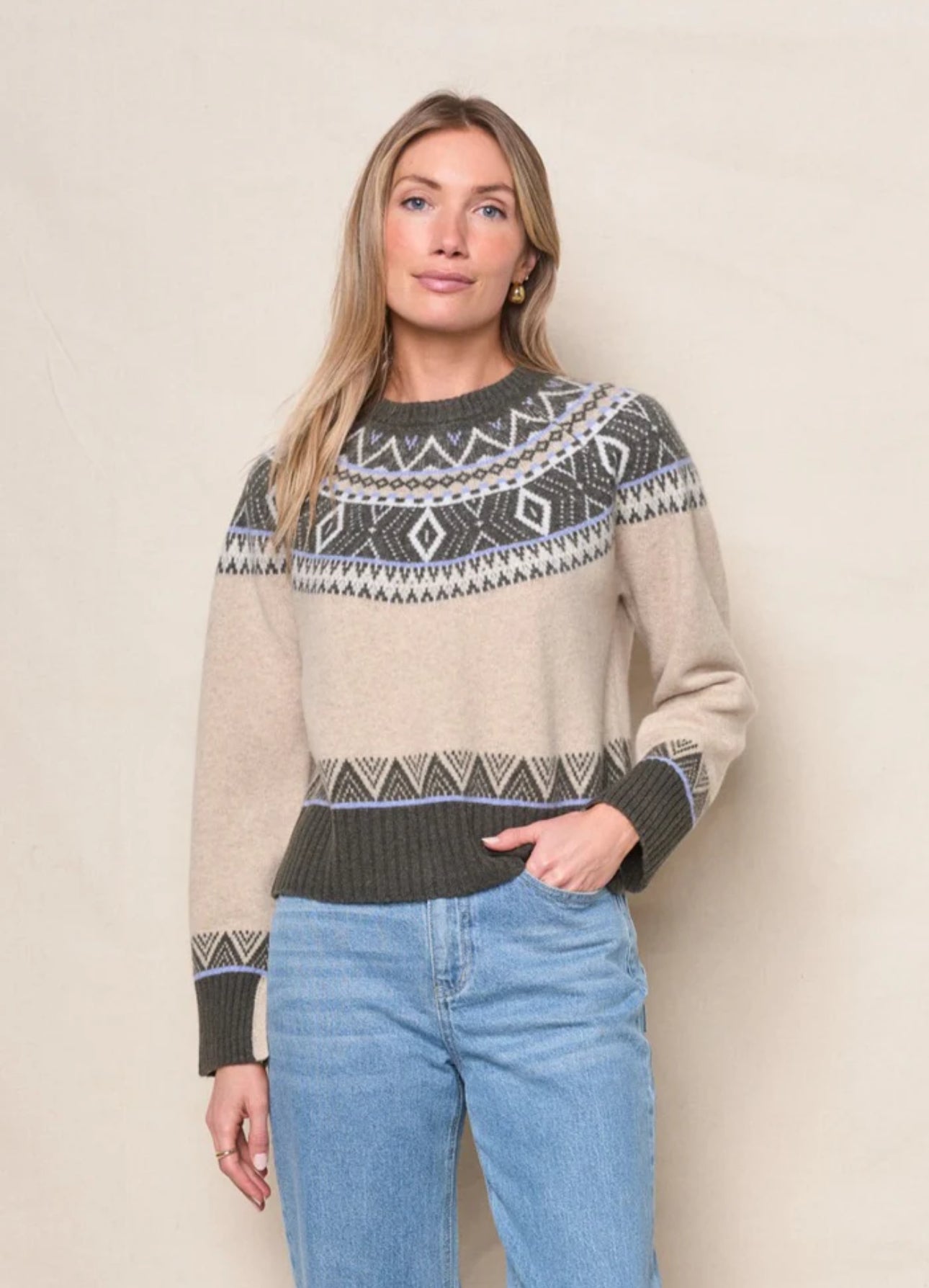 STATESIDE Fairisle Button Sweater in Thyme Multi