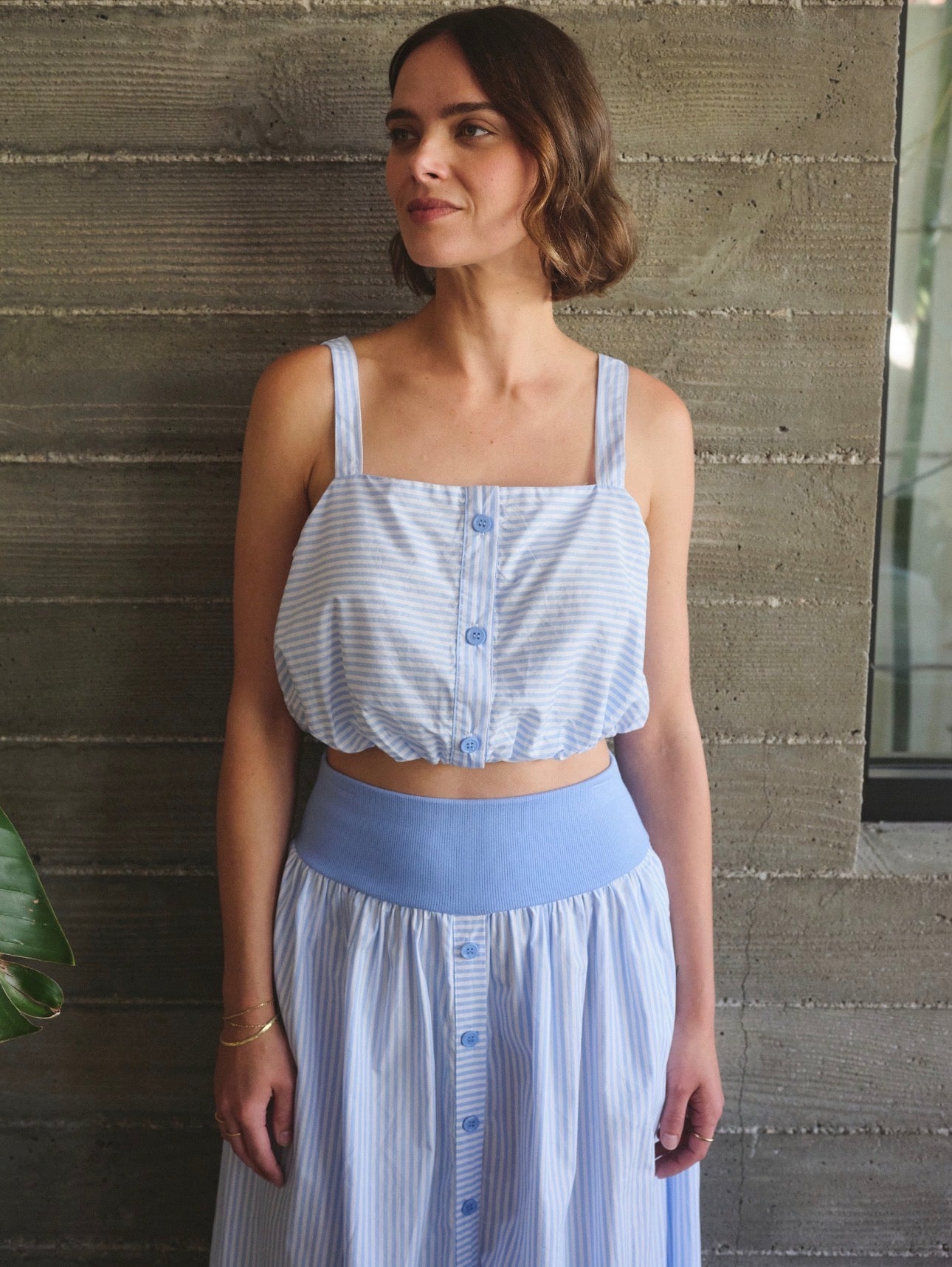STATESIDE Spring Stripe Poplin Cropped Buttoned Tank