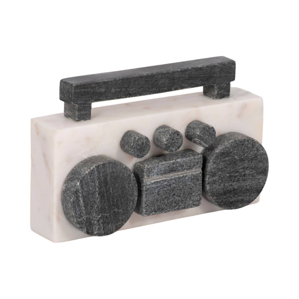 Decorative Figurine - White/Black Marble Boombox, 5 in.