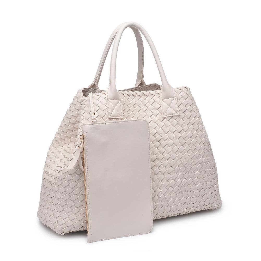 Ithaca Woven Vegan Leather Tote: Black
