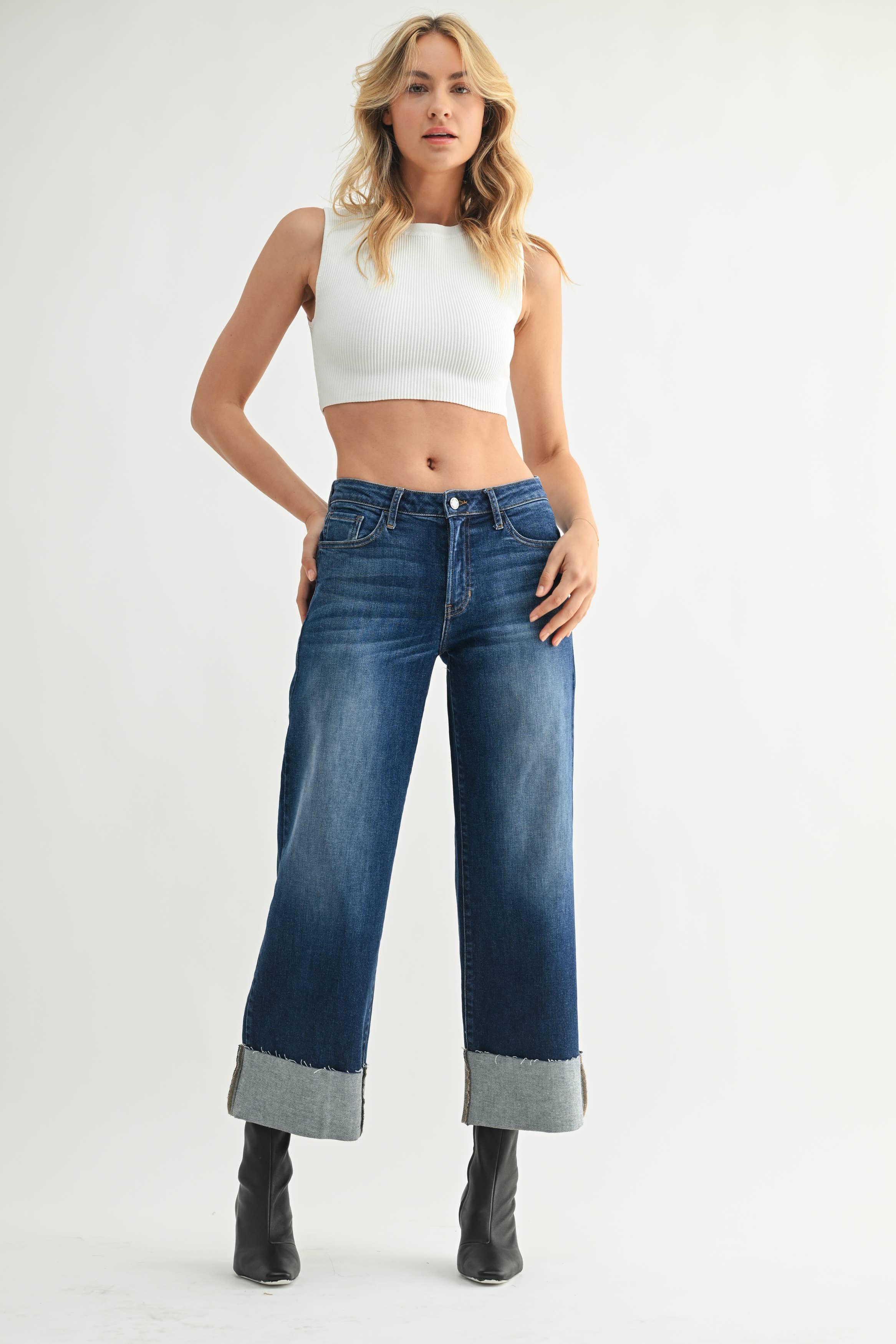 *PREORDER* JB COLLECTION Scissor Cut Cuffed Wide Leg