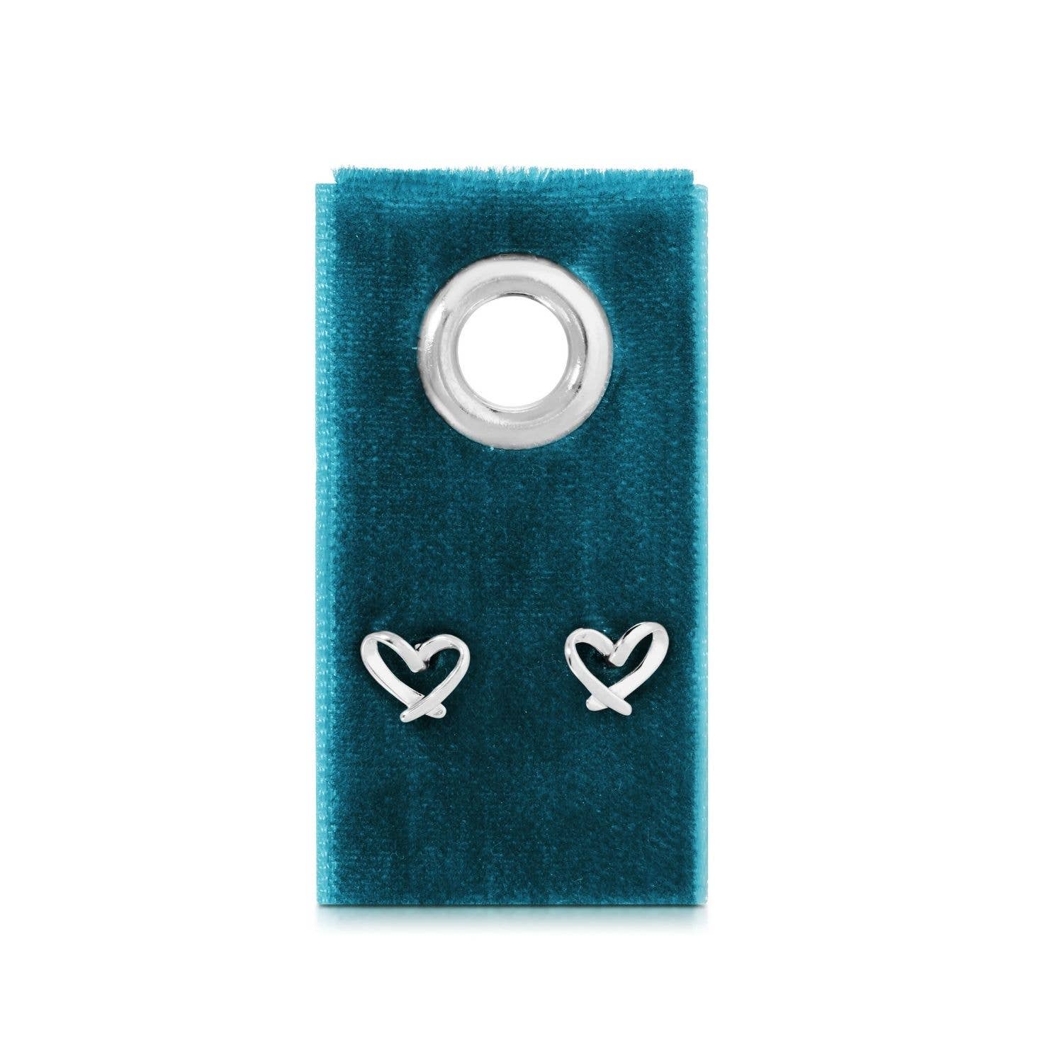 Free Form Heart Studs on Velvet Gift Tag: Silver